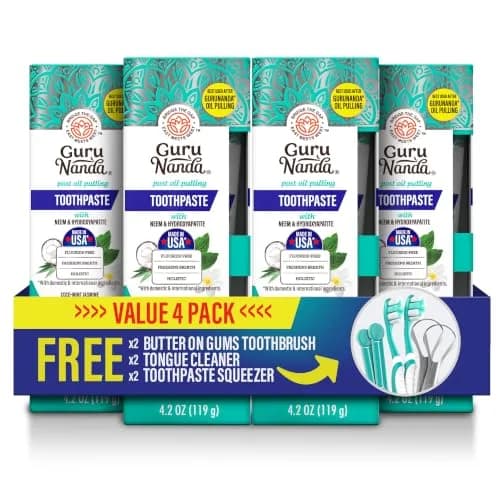 GuruNanda Hydroxyapatite Toothpaste with Neem & Vitamins, 4x4.2oz (16.8oz Total) | Fluoride-Free, Dentist-Recommended thumbnail 1