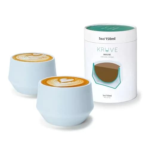 KRUVE IMAGINE Porcelain Latte Coffee Cups Set of 2, 150ml (5oz) Double Walled Thermal Spherical Design | Perfect for Latte Art thumbnail 1
