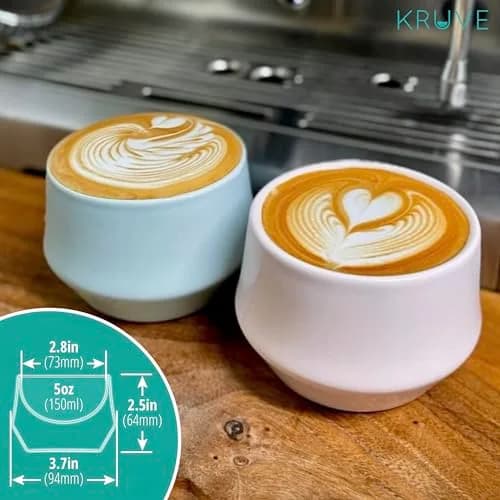 KRUVE IMAGINE Porcelain Latte Coffee Cups Set of 2, 150ml (5oz) Double Walled Thermal Spherical Design | Perfect for Latte Art thumbnail 6