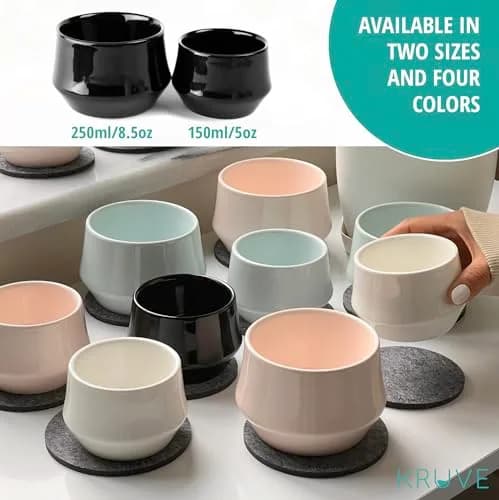 KRUVE IMAGINE Porcelain Latte Coffee Cups Set of 2, 150ml (5oz) Double Walled Thermal Spherical Design | Perfect for Latte Art thumbnail 7