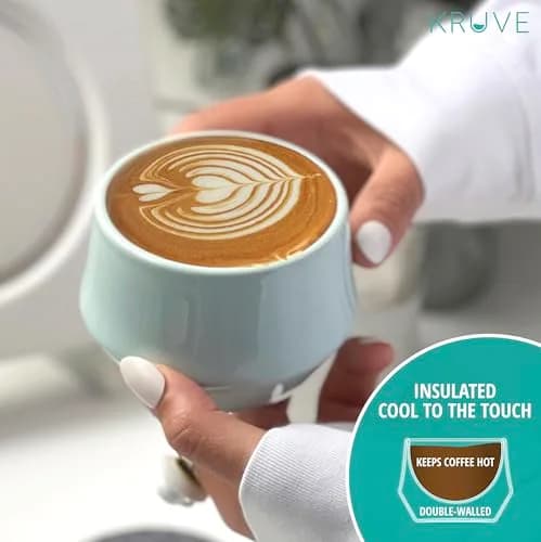 KRUVE IMAGINE Porcelain Latte Coffee Cups Set of 2, 150ml (5oz) Double Walled Thermal Spherical Design | Perfect for Latte Art thumbnail 3