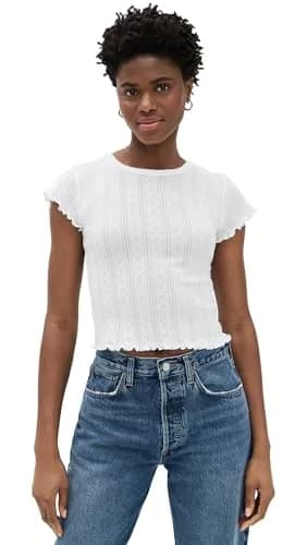 DAZE Lily Tee White Hot XL | Fitted Cotton T-Shirt with Lettuce Hem (XL, 100% Cotton) thumbnail 1