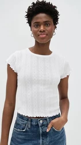 DAZE Lily Tee White Hot XL | Fitted Cotton T-Shirt with Lettuce Hem (XL, 100% Cotton) thumbnail 2