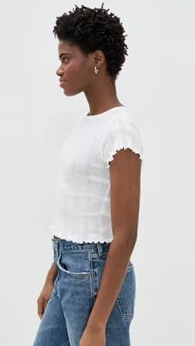 DAZE Lily Tee, White Hot, XS | Fitted Cotton T-Shirt with Lettuce Hem (70-120 chars) thumbnail 3