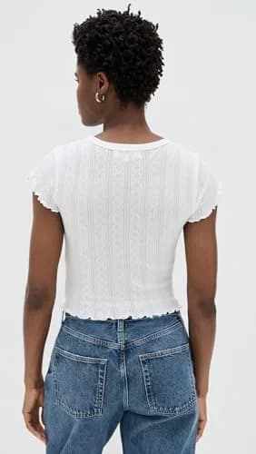 DAZE Lily Baby Tee, White Hot, S | Fitted Cotton T-Shirt with Lettuce Hem thumbnail 4
