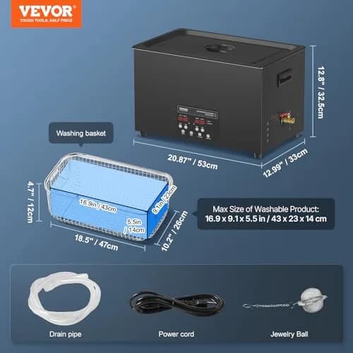 VEVOR 30L Ultrasonic Cleaner 600W Digital Cleaning Machine with Heater & Degassing 13.0 x 12.6 x 22.4 inches | Industrial Ultrasound Cleaner for Jewelry Tools thumbnail 7