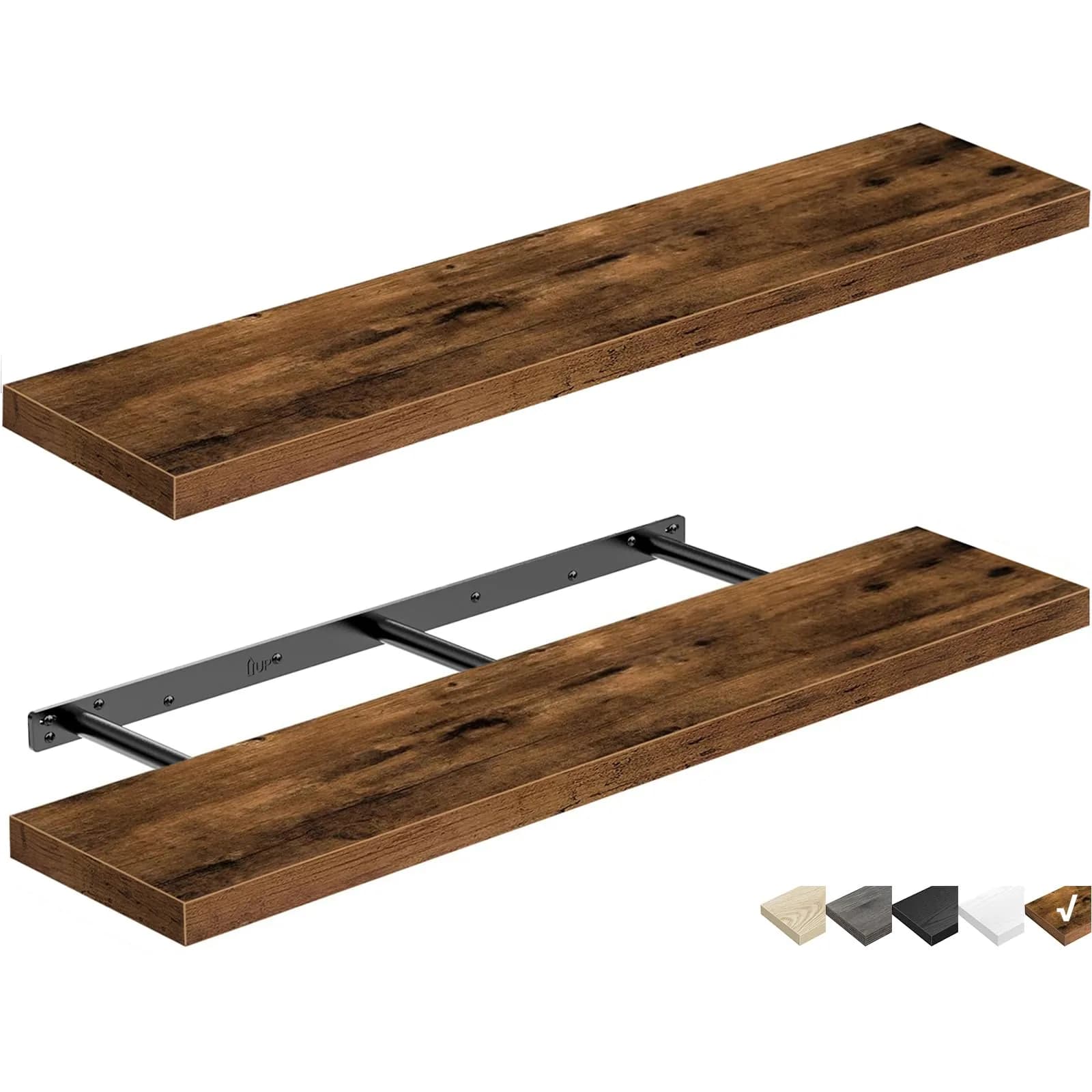 QEEIG Floating Shelves for Wall 60cm (23.6") Rustic Brown Set of 2 | Invisible Bracket Farmhouse Decor — A. Brown / 39.4"