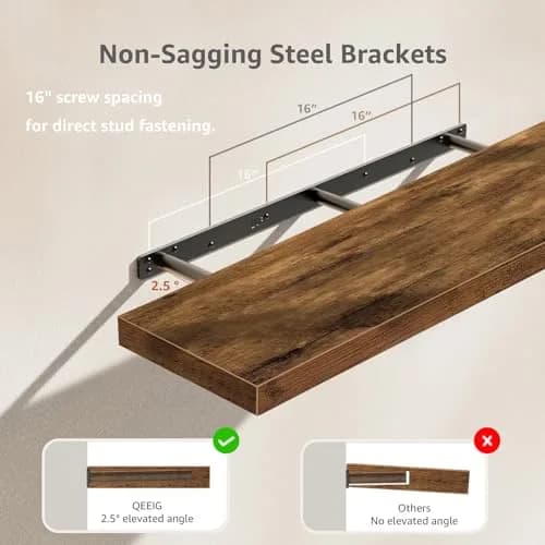 QEEIG Floating Shelves for Wall 39.4" Long (100 cm) - Set of 2 Rustic Brown | Farmhouse Style Wall Mounted Display Bookshelf thumbnail 4