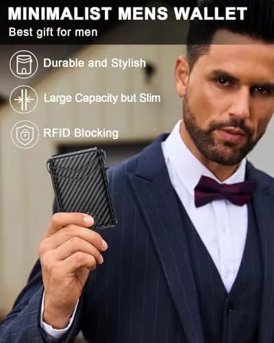 ZALVEX Minimalist Wallet for Men, 12+ Cards, RFID Blocking Slim Bifold Wallet with Pop-Up Card Case & Money Clip | 7.0cm x 4.8cm x 1.3cm (2.7 x 1.9 x 0.5 inches) thumbnail 8