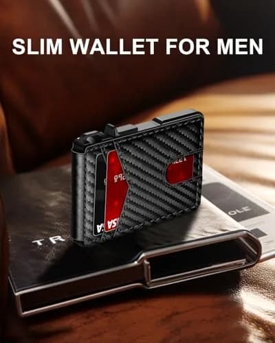 ZALVEX Minimalist Wallet for Men, 12+ Cards, RFID Blocking Slim Bifold Wallet with Pop-Up Card Case & Money Clip | 7.0cm x 4.8cm x 1.3cm (2.7 x 1.9 x 0.5 inches) thumbnail 2