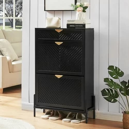 VIPLUMI Shoe Cabinet with 2 Flip Drawers | Narrow Entryway Rack in Black thumbnail 1