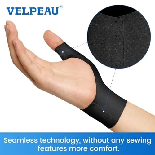 Velpeau Elastic Thumb Wrist Support Brace (Pack of 2) | Splashproof Compression Sleeve for Arthritis & Tendonitis (Small, Black) thumbnail 4