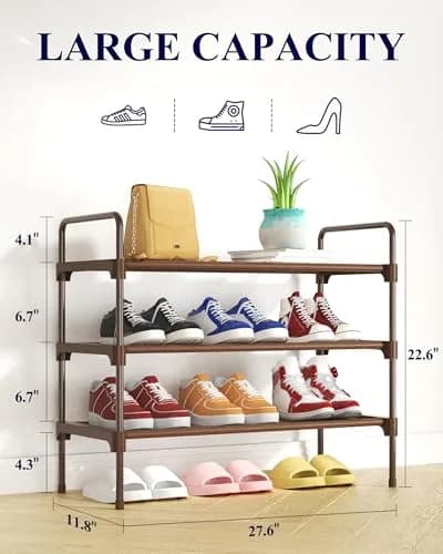 Kitsure 3-Tier Shoe Rack Organizer 68.6 cm (27.6") Wide | Stackable & Tool-Free Assembly for Entryway & Closet thumbnail 2