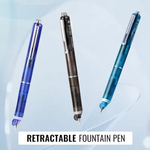 WRITECH Clictek Retractable Fountain Pen Set: Blue Ink Medium Nib, Transparent Barrel, 5 Ink Cartridges | Smooth Writing, No Leaking thumbnail 7