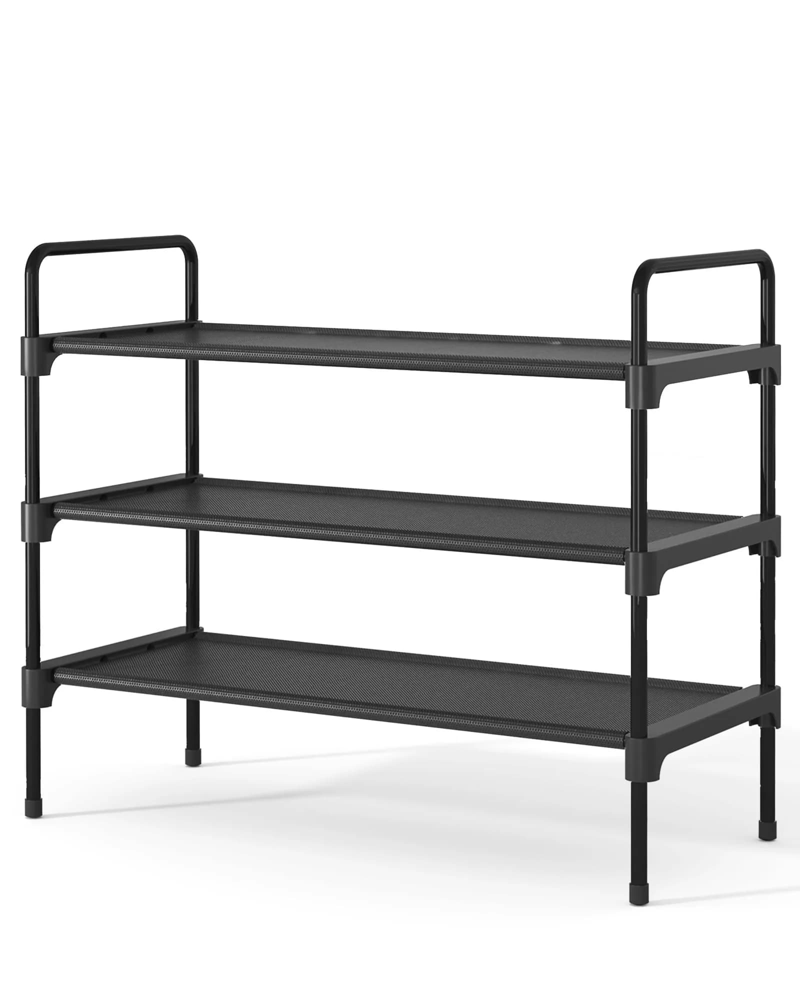 Kitsure 3-Tier Shoe Rack 70.1cm (27.6") Wide | Stackable Black Metal & Fabric Organizer - main product image