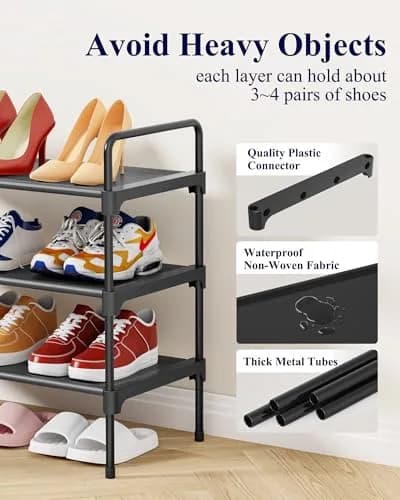 Kitsure 3-Tier Shoe Rack 70.1cm (27.6") Wide | Stackable Black Metal & Fabric Organizer thumbnail 5