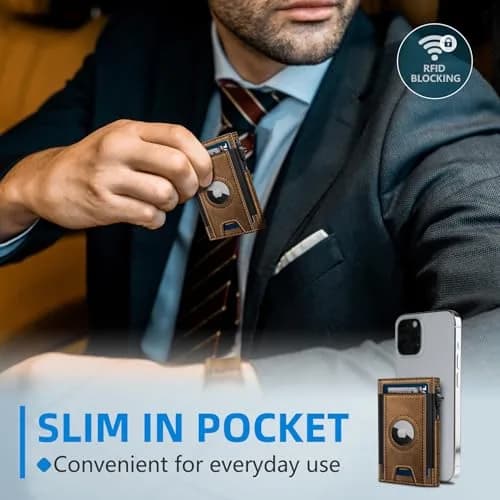 miyozi Slim Airtag Wallet for Men, Red Brick, 10.0 cm (3.9 in) | RFID Blocking Pop-Up Card Holder thumbnail 4