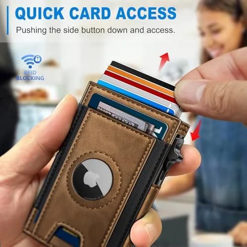 miyozi Slim Airtag Wallet for Men, Red Brick, 10.0 cm (3.9 in) | RFID Blocking Pop-Up Card Holder thumbnail 6