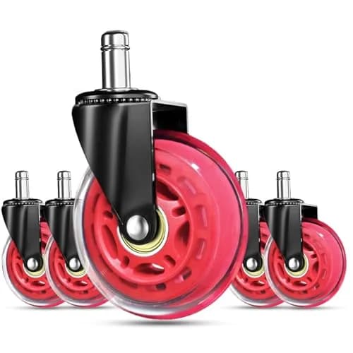 RidRed Heavy-Duty Office Chair Wheels - 5-Pack, 3-Inch Diameter, Red | Smooth Rolling, Noise-Free, Universal Fit thumbnail 1