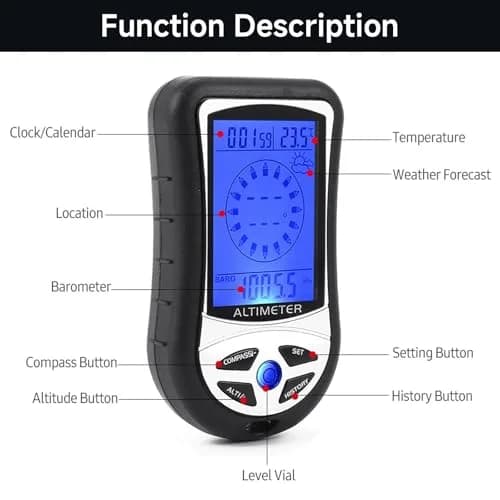 Kodrily Digital Altimeter, Compass & Thermometer | 8-in-1 Hiking Tool, -2300 to 29500FT, 1100MBAR, 0°C-60°C | India Import thumbnail 4