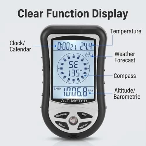 Kodrily Digital Altimeter, Compass & Thermometer | 8-in-1 Hiking Tool, -2300 to 29500FT, 1100MBAR, 0°C-60°C | India Import thumbnail 5