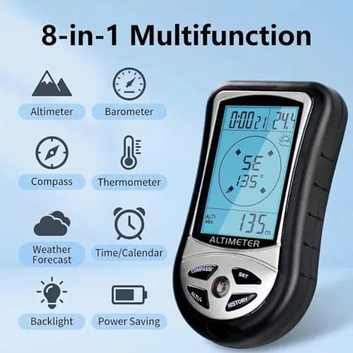 Kodrily Digital Altimeter, Compass & Thermometer | 8-in-1 Hiking Tool, -2300 to 29500FT, 1100MBAR, 0°C-60°C | India Import thumbnail 6