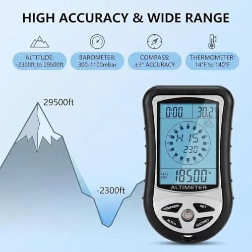 Kodrily Digital Altimeter, Compass & Thermometer | 8-in-1 Hiking Tool, -2300 to 29500FT, 1100MBAR, 0°C-60°C | India Import thumbnail 7