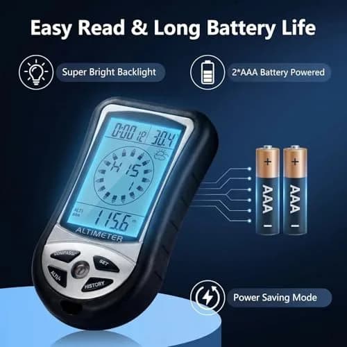 Kodrily Digital Altimeter, Compass & Thermometer | 8-in-1 Hiking Tool, -2300 to 29500FT, 1100MBAR, 0°C-60°C | India Import thumbnail 8