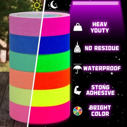 SWRT Neon Gaffer Cloth Tape 6 Rolls, 0.6 in x 16.5 Ft Each | UV Reactive for Parties & Decor thumbnail 4