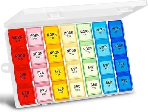 Acquwistach Extra Large Pill Box Weekly Organizer 28 Days | 4 Compartments per Day, Big Storage, Locking Design thumbnail 1