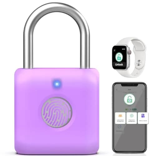 Pothunder Fingerprint Padlock, Smart Lock, Locker Lock, APP Unlock, USB Rechargeable, Lavender Purple | High Recognition Rate thumbnail 1
