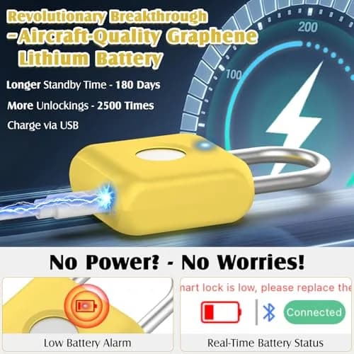 Pothunder Fingerprint Padlock, Smart Lock with APP Unlock, USB Rechargeable, Suitable for Gym Locker, Locker (Lemon Yellow) | Biometric Security thumbnail 5