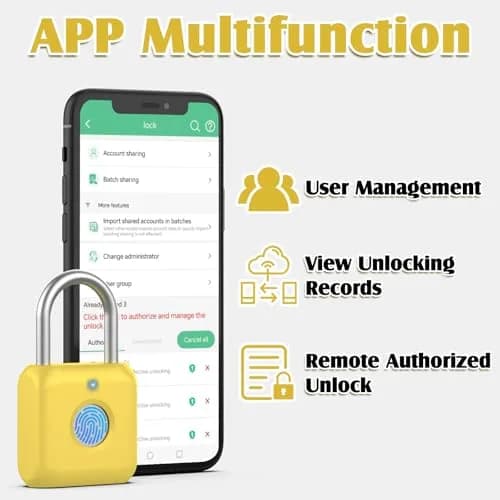 Pothunder Fingerprint Padlock, Smart Lock with APP Unlock, USB Rechargeable, Suitable for Gym Locker, Locker (Lemon Yellow) | Biometric Security thumbnail 7