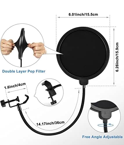 BILIONE Versatile Boom Arm Stand for Desk, Adjustable Microphone Stand Kit with Pop Filter, Shock Mount, Mic Clip, Cable Ties, Table Clamp (Black) thumbnail 7