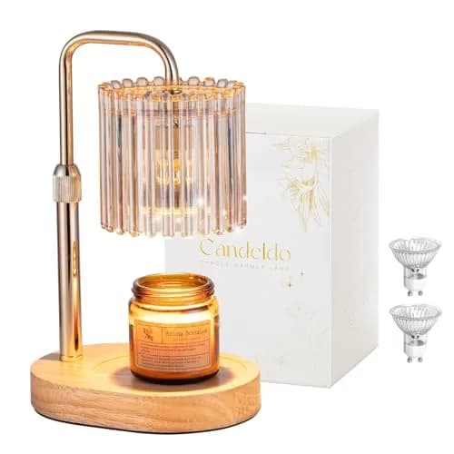 Candeldo Candle Warmer Lamp with Timer: Amber Metal & Glass, Adjustable Height, Safe & Smoke-Free thumbnail 1