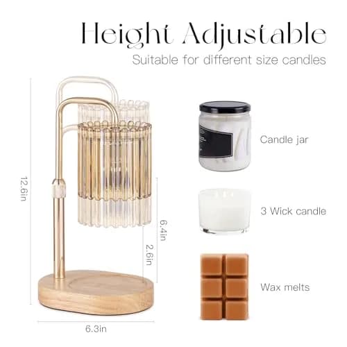 Candeldo Candle Warmer Lamp with Timer: Amber Metal & Glass, Adjustable Height, Safe & Smoke-Free thumbnail 5