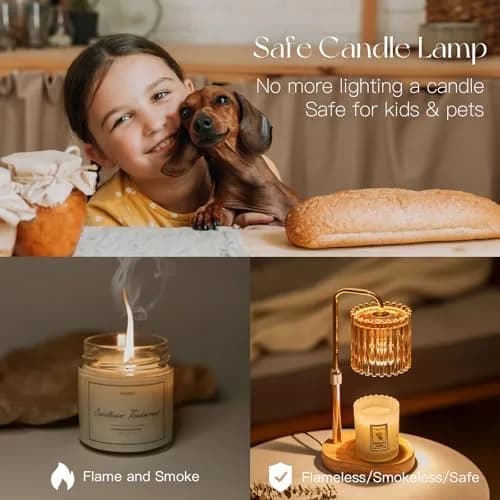 Candeldo Candle Warmer Lamp with Timer: Amber Metal & Glass, Adjustable Height, Safe & Smoke-Free thumbnail 6