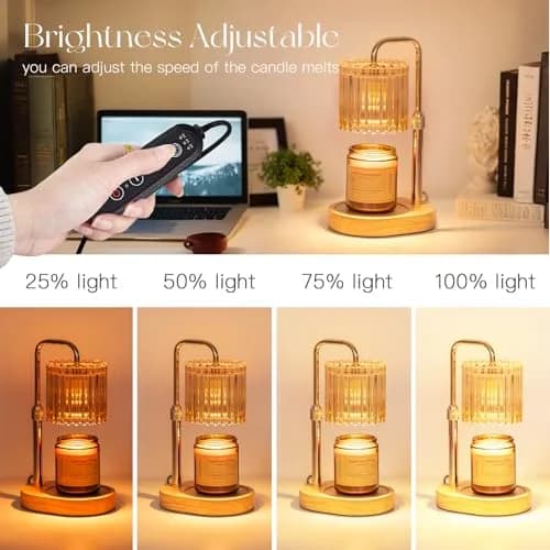 Candeldo Candle Warmer Lamp with Timer: Amber Metal & Glass, Adjustable Height, Safe & Smoke-Free thumbnail 4