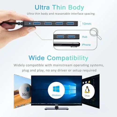 VIENON USB 3.0 Hub 4-Port 5Gbps | 12.7 cm (0.5 in) Slim Body, Plug & Play thumbnail 8