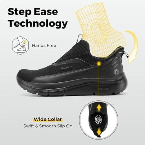 FitVille Men's Extra Wide Slip-On Walking Shoes with Arch Support & Step Ease V2 - 13 X-Wide, Jet Black | Hands-Free Comfort for Foot Pain Relief thumbnail 4