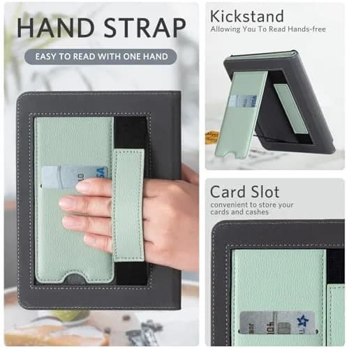 CoBak Case with Stand for Kindle Paperwhite 12th Gen 2024 7" & Signature Edition | Sage Green PU Leather Cover with Auto Sleep Wake thumbnail 4