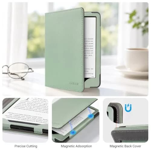 CoBak Case with Stand for Kindle Paperwhite 12th Gen 2024 7" & Signature Edition | Sage Green PU Leather Cover with Auto Sleep Wake thumbnail 5