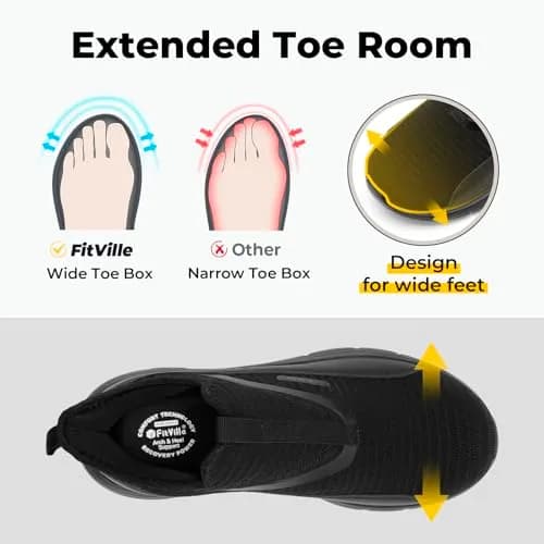 FitVille Men's Extra Wide Slip-On Walking Shoes with Arch Support | 26.9cm (11.5 X-Wide) Jet Black thumbnail 3