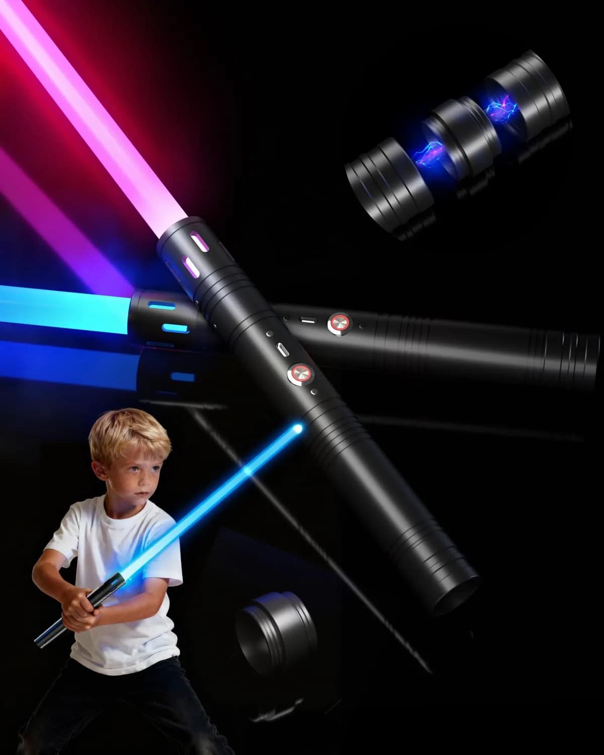 Viglaschill Silver Lightsaber for Dueling | 20 Colors, 6 Modes, Rechargeable, 6-Hour Use — Mini-black