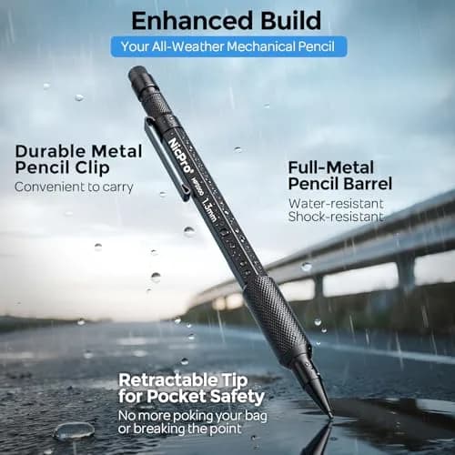 Nicpro 1.3mm Mechanical Pencils Set with 48 Lead Refills & 3 Erasers | 3-Pack (Black, Yellow, Red) | 0.21 kg (7.8 oz) thumbnail 2