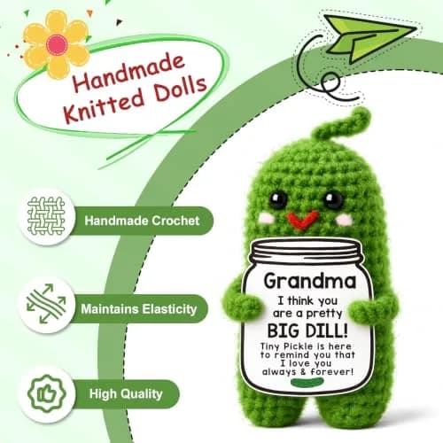 MAMAGIFTREE Crochet Emotional Support Pickle Plush Figure | Handmade Gift for Grandma, 4 inches thumbnail 7