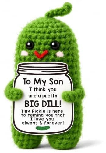 MAMAGIFTREE Handmade Crochet Pickle Plush Toy for Son - 5cm (2 inches) | "Pretty BIG DILL" Birthday Gift thumbnail 1