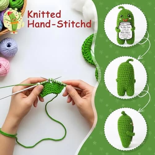 MAMAGIFTREE Handmade Crochet Pickle Plush Toy for Son - 5cm (2 inches) | "Pretty BIG DILL" Birthday Gift thumbnail 3