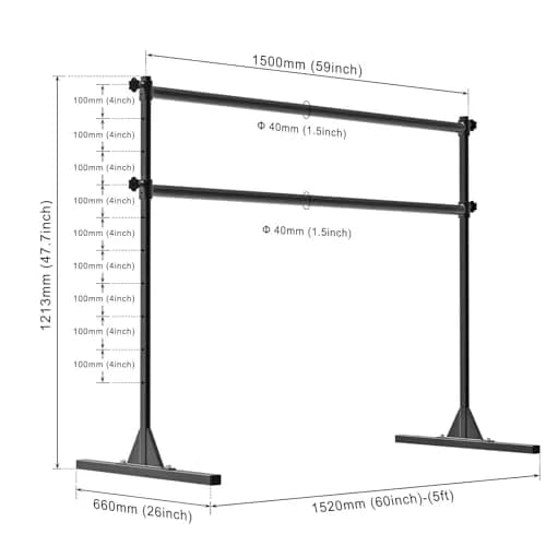 SELEWARE Height Adjustable Ballet Barre 5 FT Steel Freestanding Ballet Bar | Heavy Duty Dance Bar for Studio & Home Use thumbnail 5