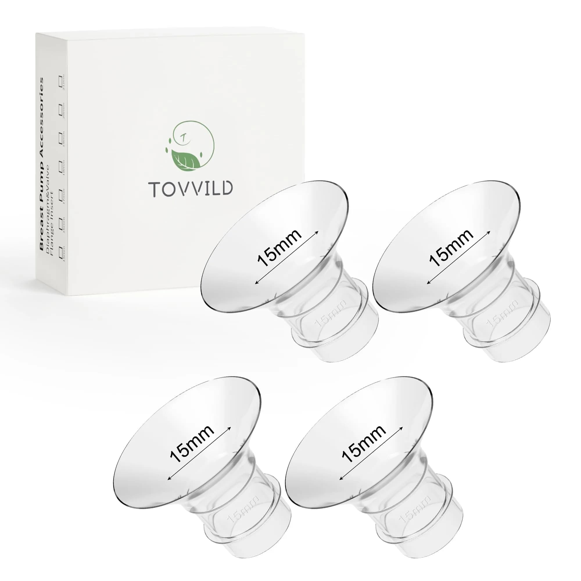 TOVVILD 16mm Flange Inserts for 24mm Flanges, 4 Pack | BPA-Free Silicone for Comfortable Pumping — 4PCS-15mm